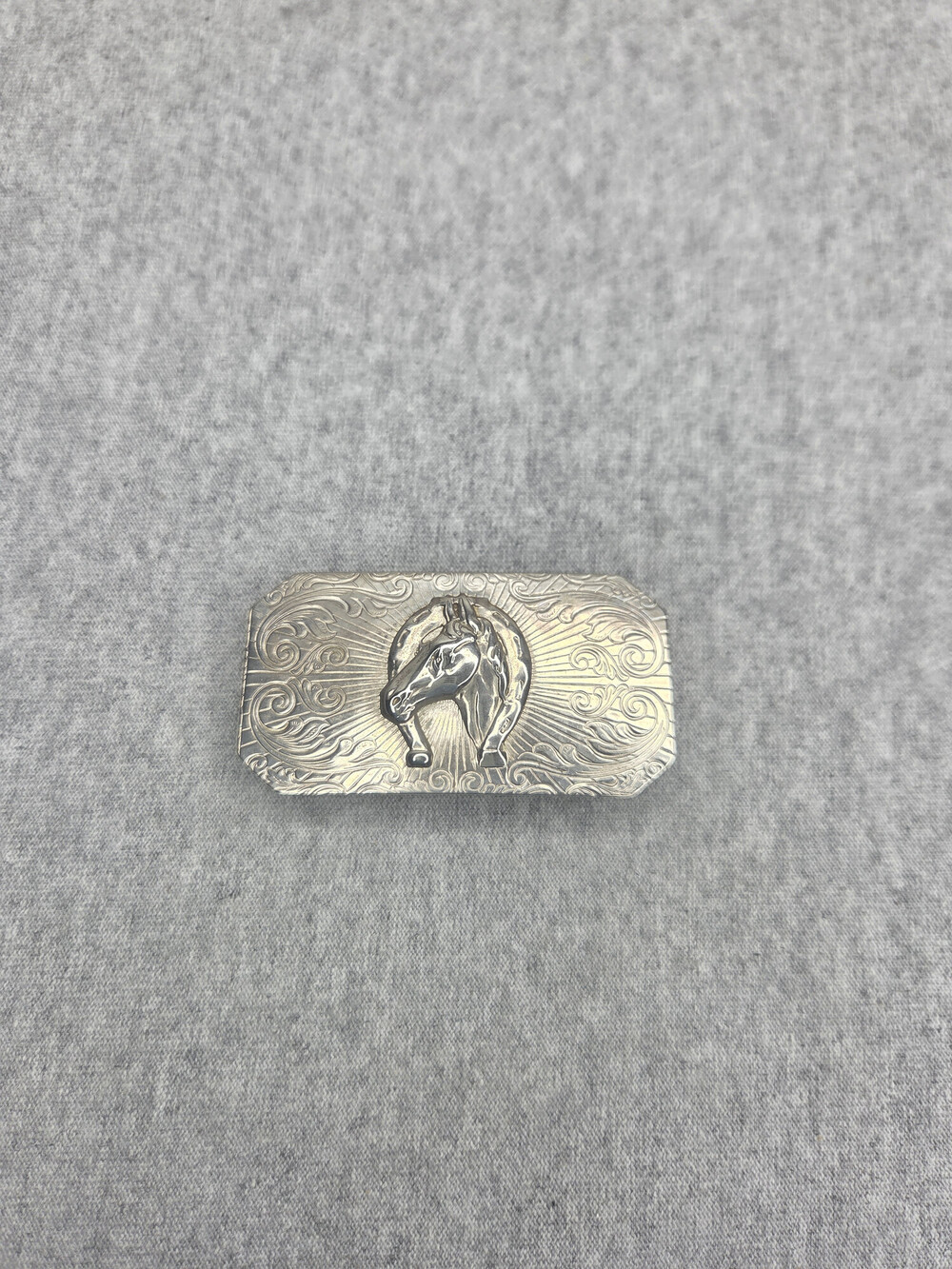 Vintage Mexico Silver Tone Horse Head Belt Buckle Small Engraved Western